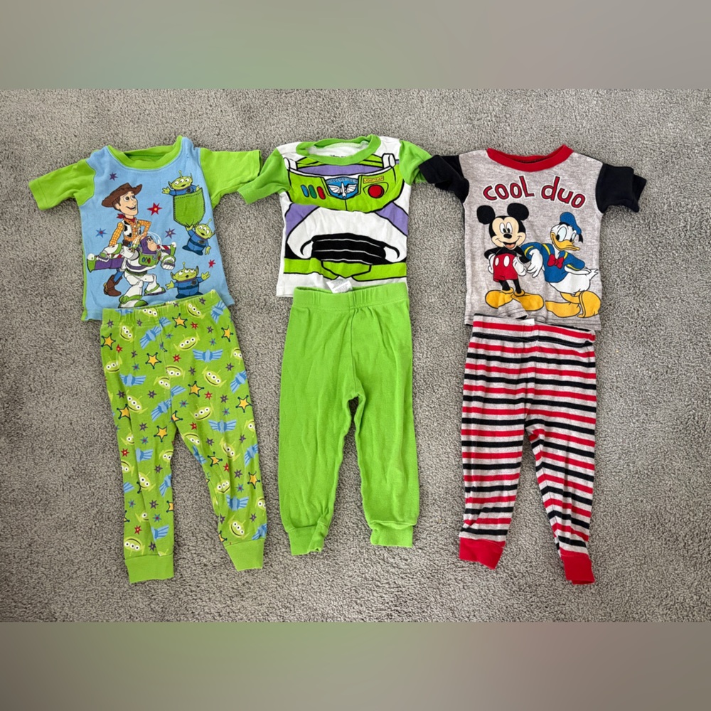 Disney Toy Story and Mickey Pajamas Bundle of 3 Sets Size 2T